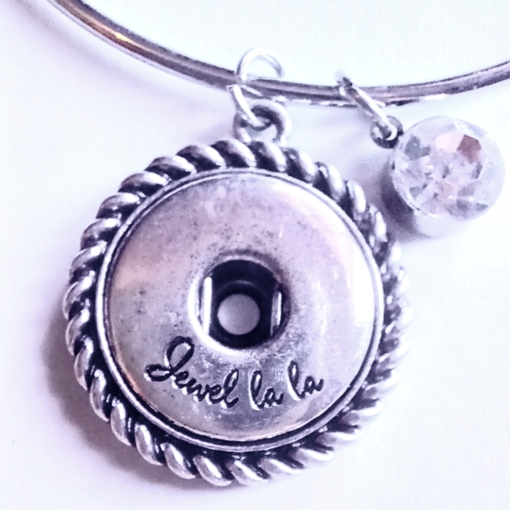 Jewel La La Adjustable Snap Charm Silver Tone Bangle Bracelet With Crystal